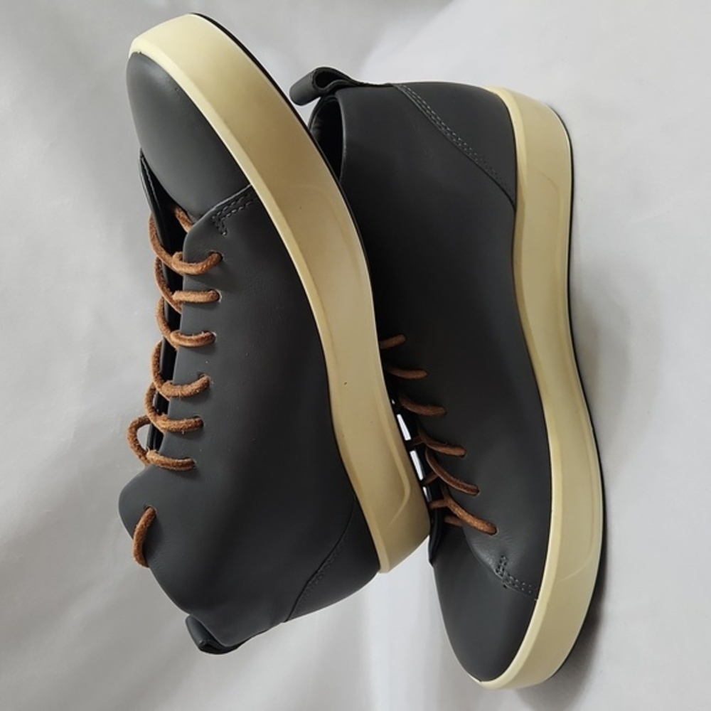 Ecco Soft 8 Low Gray Brown Leather DriTan Casual Hihh Top Sneakers (M Size 39) - Picture 4 of 15